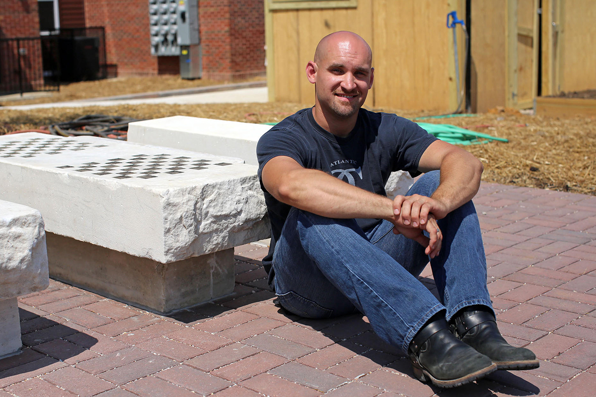 Marble steps reused as gathering place